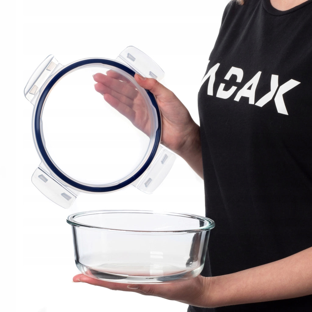 Contenitore per alimenti in vetro KADAX da 1300 ml con coperchio, ideale per il pranzo.