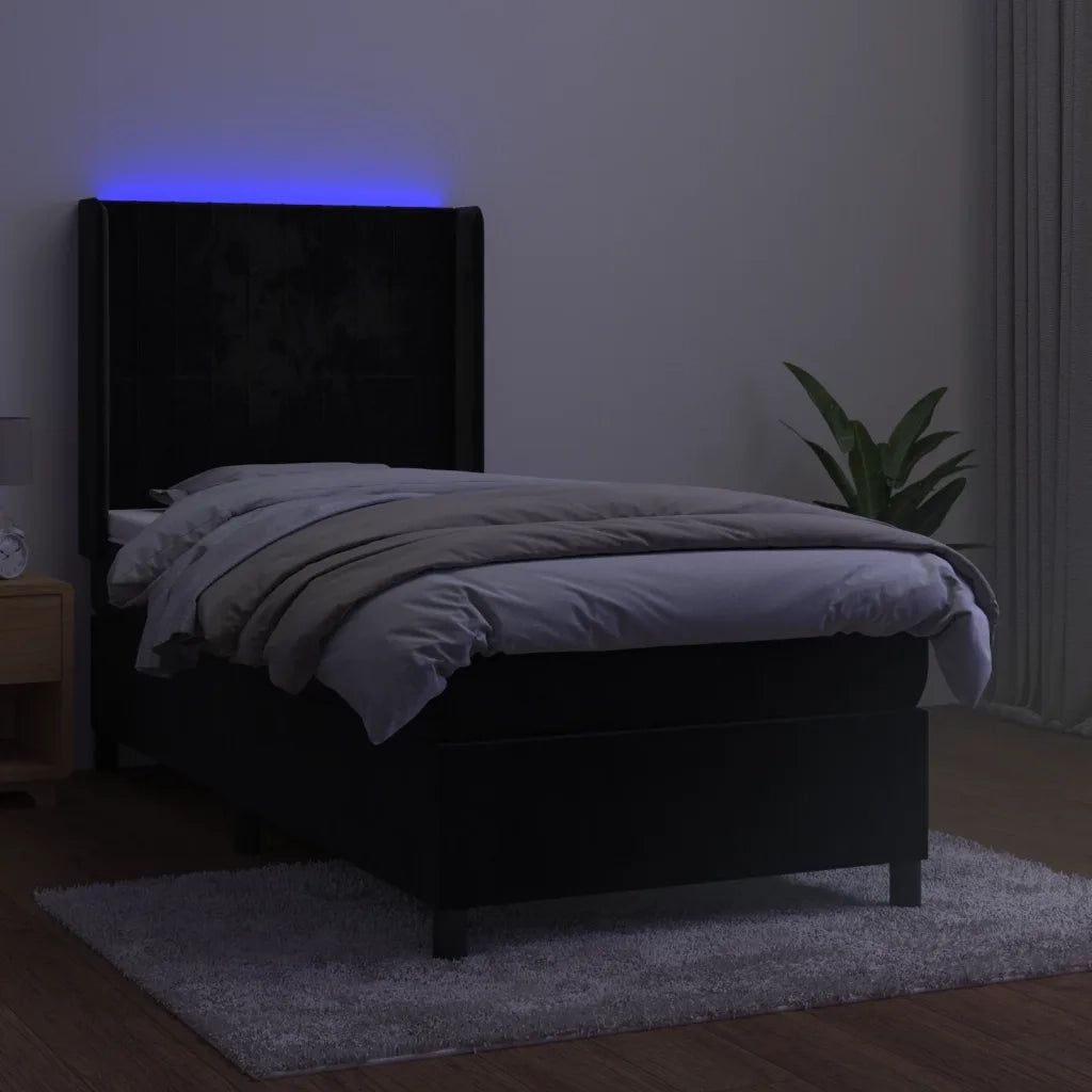 Letto singolo | Letto per adulti | Letto a Molle con Materasso e LED Nero 80x200 cm in Velluto