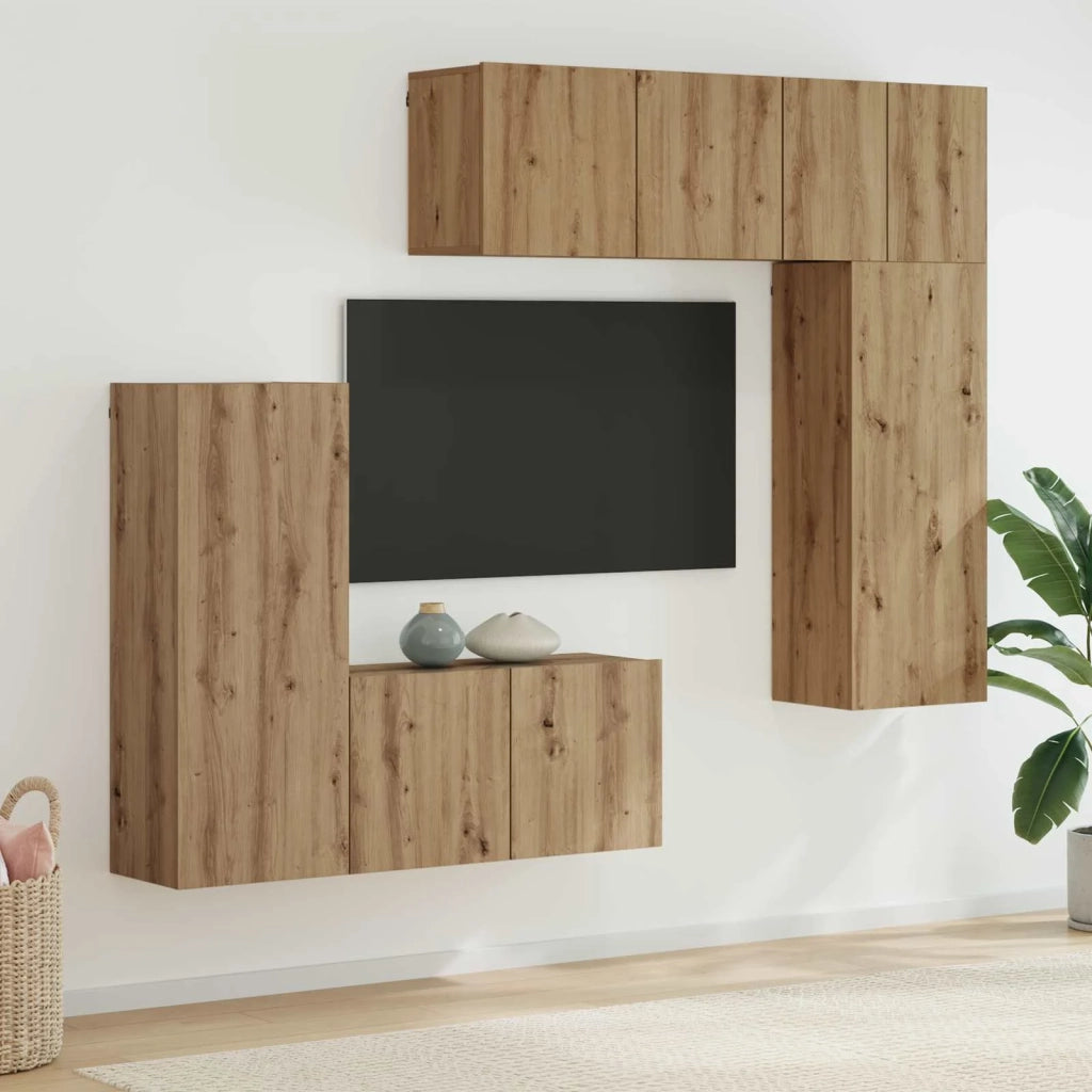 Unit¨¤ TV da Parete 5 pz | Armadietto TV | Mobile Porta TV Rovere artigianale Legno multistrato