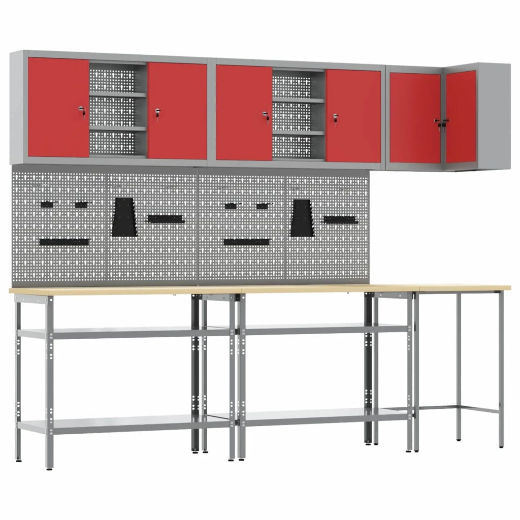 Set di mobili da lavoro con lo scaffale 10 pcs Rosso e Grigio 3321517