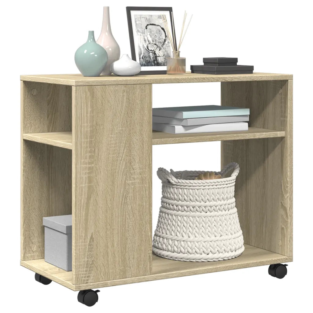 Tavolino con Ruote Rovere Sonoma 70x35x60 cm in Truciolato 853148