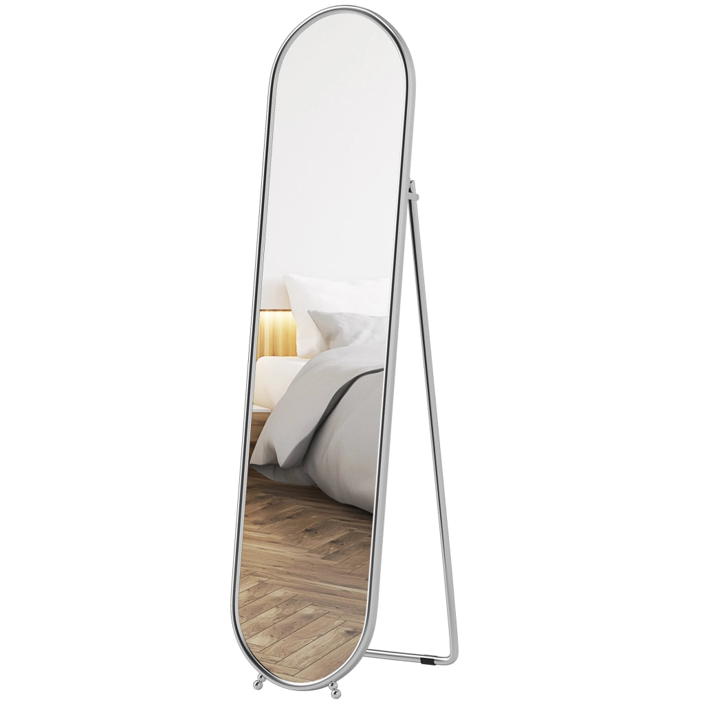 Specchio a Figura Intera da Terra con Supporto Pieghevole, Vetro e Metallo, 40x4x160 cm, Argento