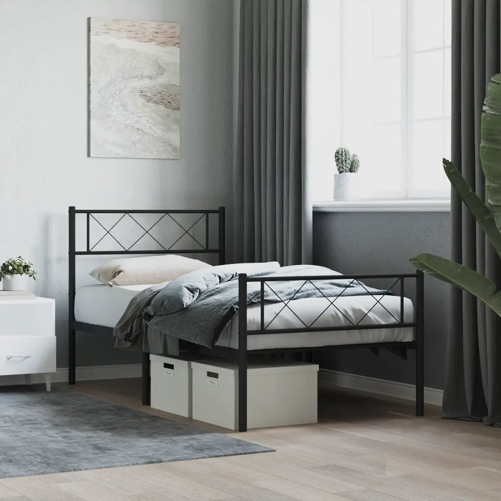 Giroletto con Testiera e Pediera Metallo Nero 90x190 cm 372287