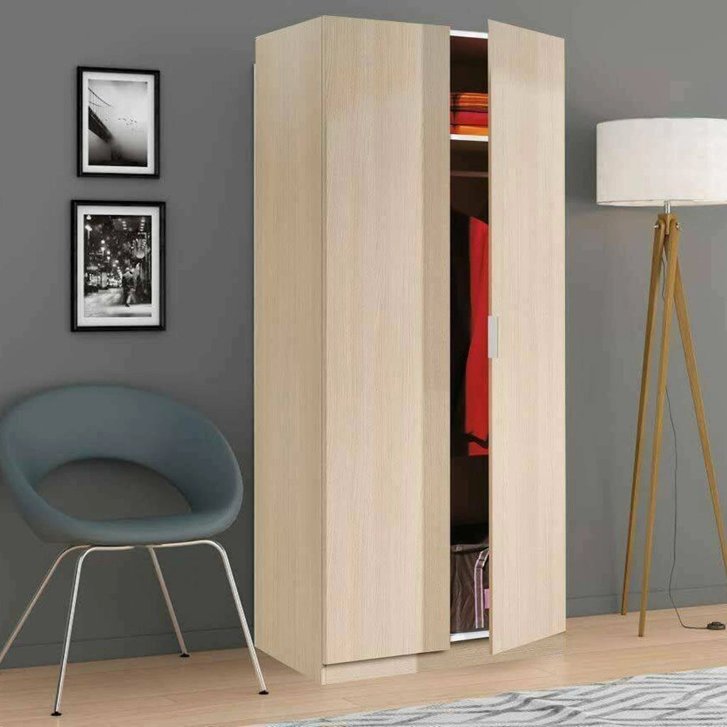 Guardaroba Avik, Armadio per camera da letto a 2 ante battenti, Mobile per camera da letto con 1 ripiano e barra appendiabiti, cm 82x52h180, Rovere