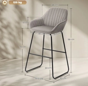 Set di sgabelli da bar 50.5x53x96 cm con schienale imbottito in poliestere grigio