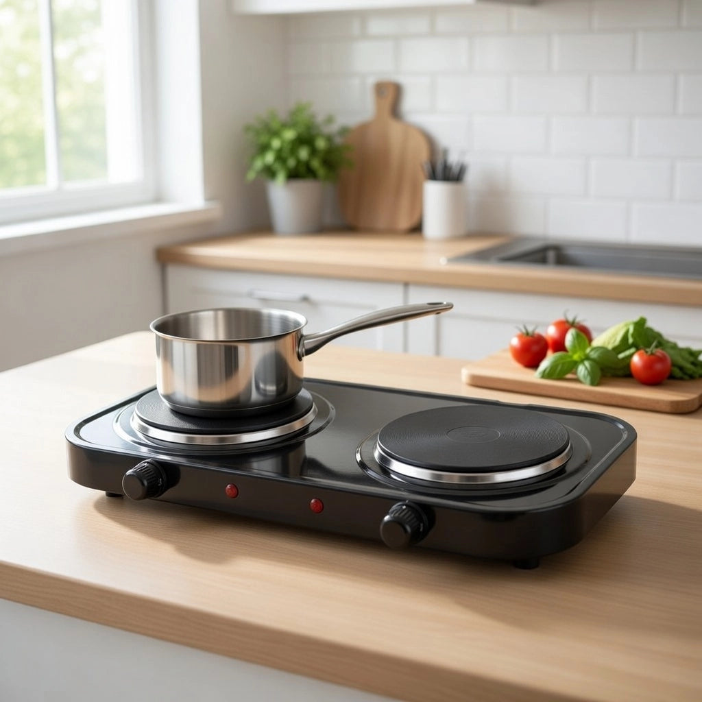 Fornello Elettrico Doppio 44,8x3,5x22 cm 2000W Nero