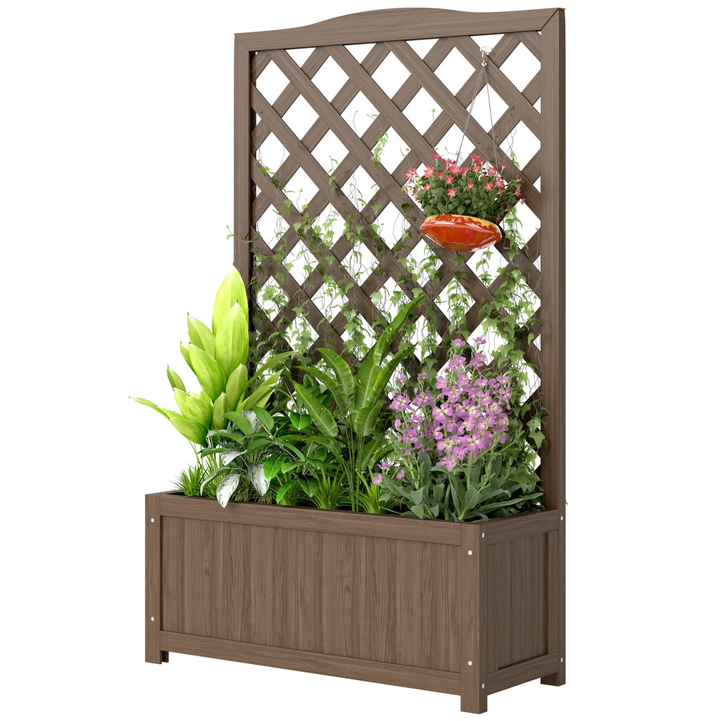 Fioriera con griglia per piante rampicanti ¨C zephmum ¨C 70x28x117cm legno massello marrone scuro