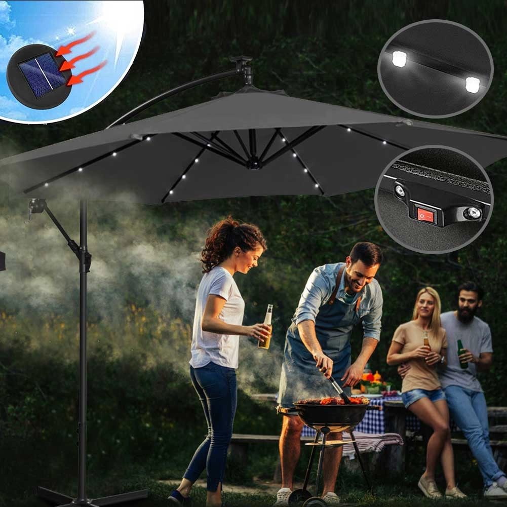 Ombrellone Giardino 3mt con Luce LED Solare Palo Decentrato con Carrucola Grigio
