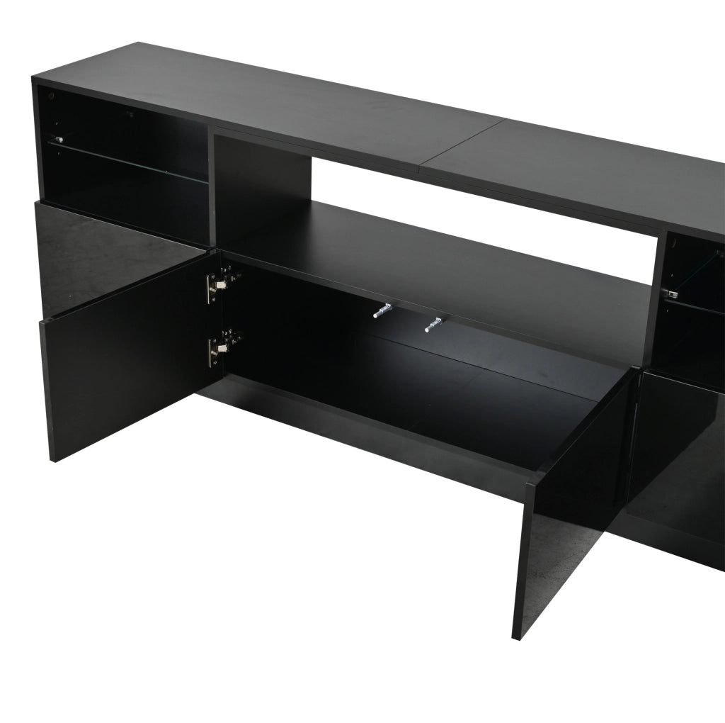 Mobile TV 180x35x60 cm con illuminazione LED; 4 ante e 8 vani; pannello truciolare nero
