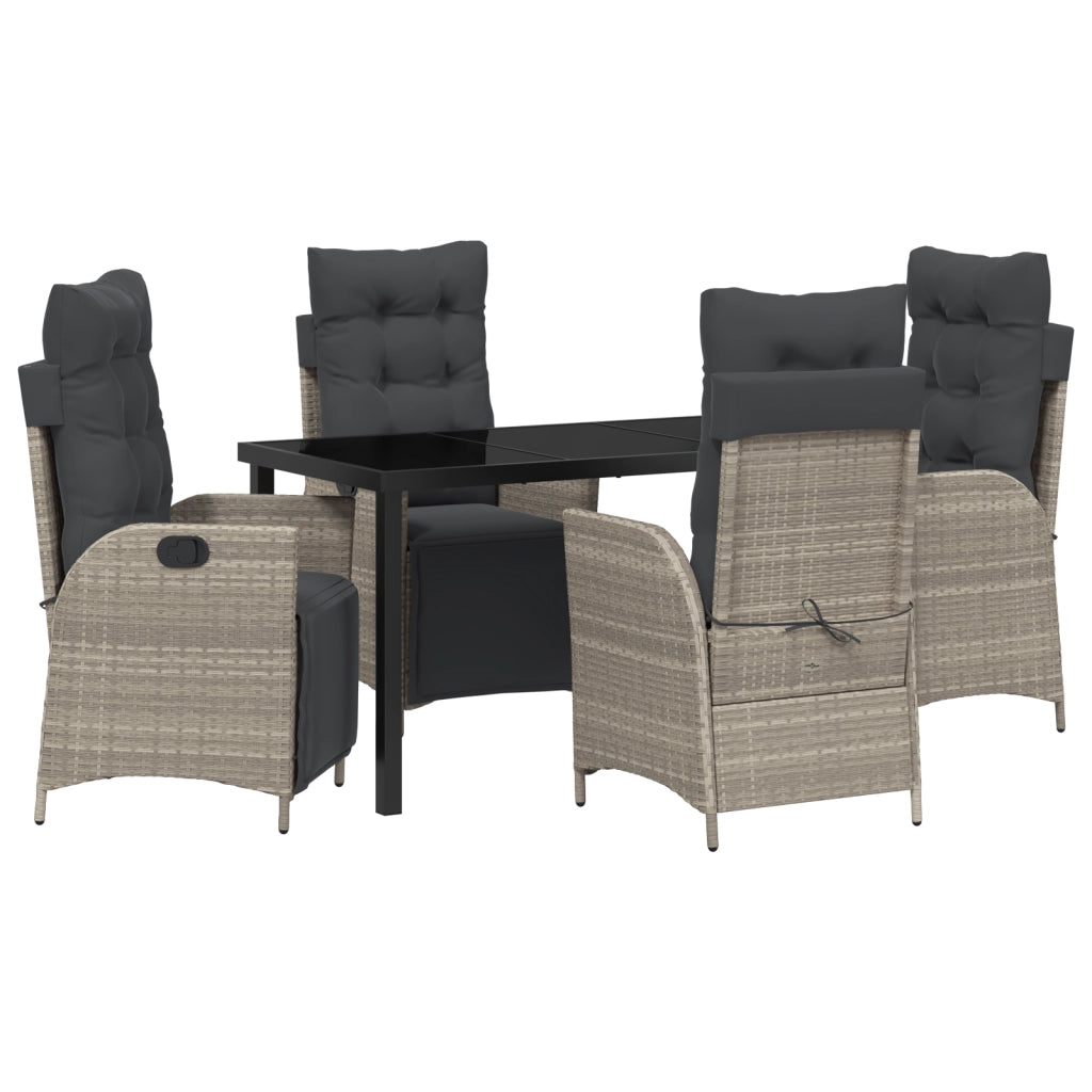 Set da Pranzo da Giardino 5 Pezzi Rattan Polyrattan Grigio Chiaro