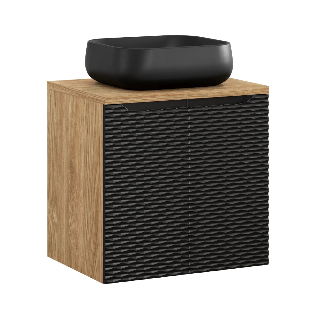 Set mobili bagno 60 cm con piano e lavabo da appoggio Nika Ocean Black 60 x 1401 x 46 cm