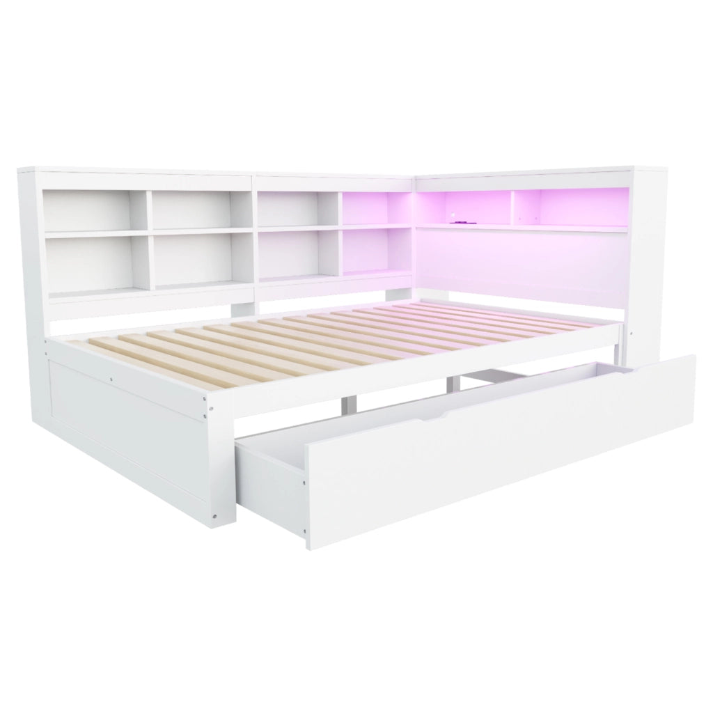 LETTO divano 90x200 cm con cassetti USB LED in legno bianco