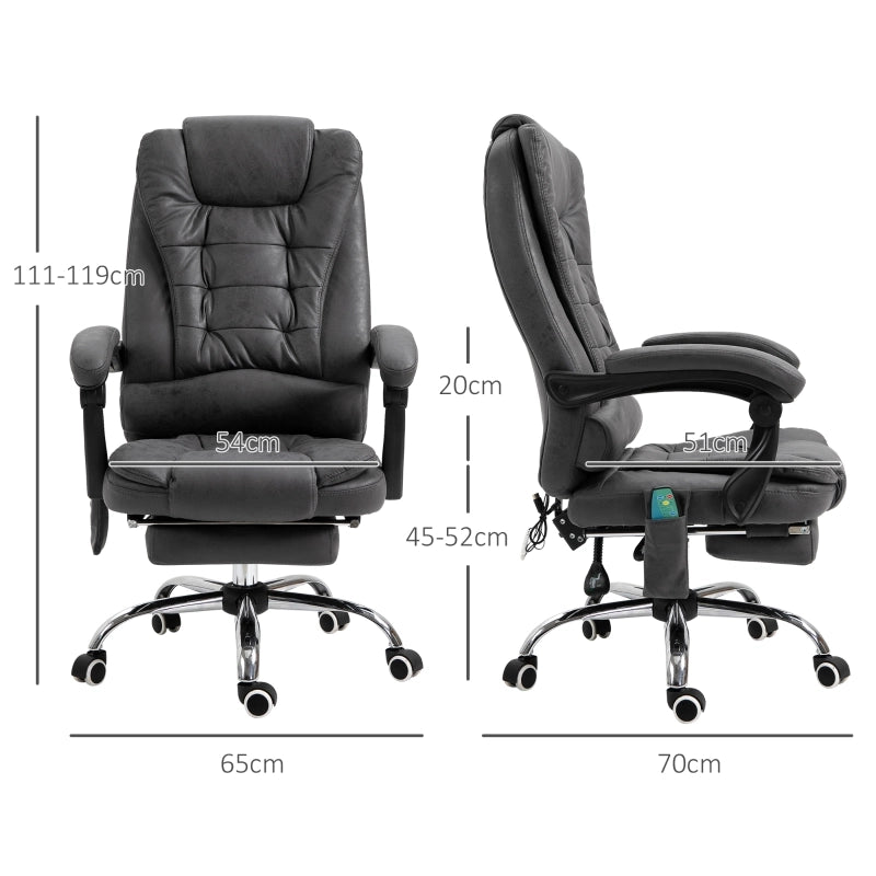 Sedia da ufficio ergonomica con massaggio e riscaldamento, poggiapiedi, schienale alto e braccioli grigio scuro