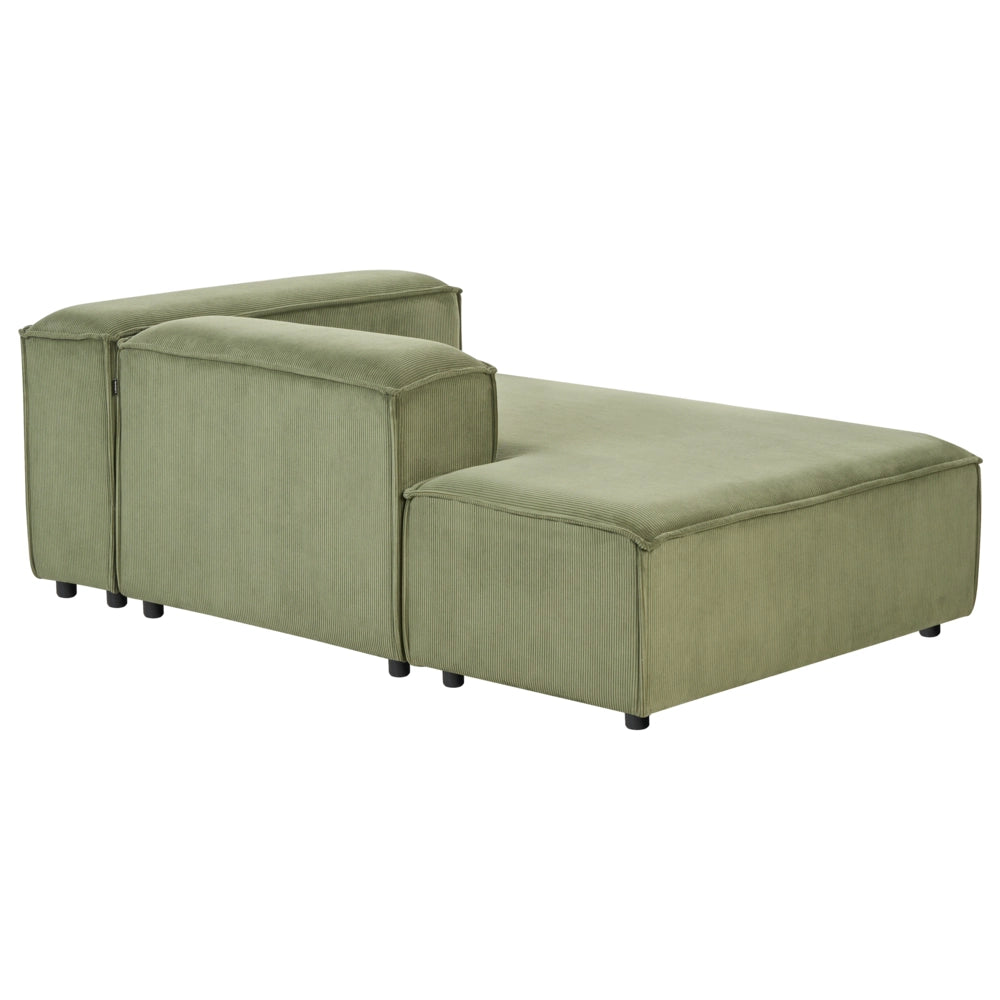 Chaise longue in velluto a coste poliestere verde lato destro gambe nere imbottite Soggiorno moderno