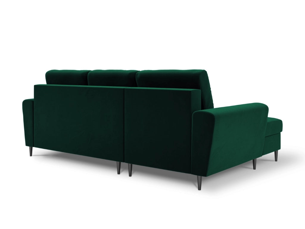 Cosmopolitan Design - Divano convertibile angolare sinistro con contenitore "Kyoto" 4 posti in velluto verde bottiglia 