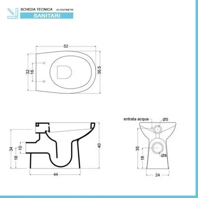 Water bidet combinato in ceramica con scarico a parete H 40 cm