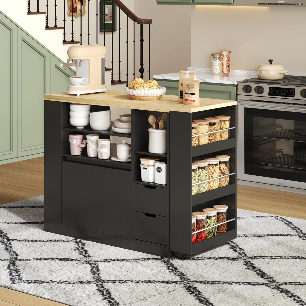 Isola cucina estraibile - Zephmum- 115 cm- con ripiani, cassetti e bar caff¨¨