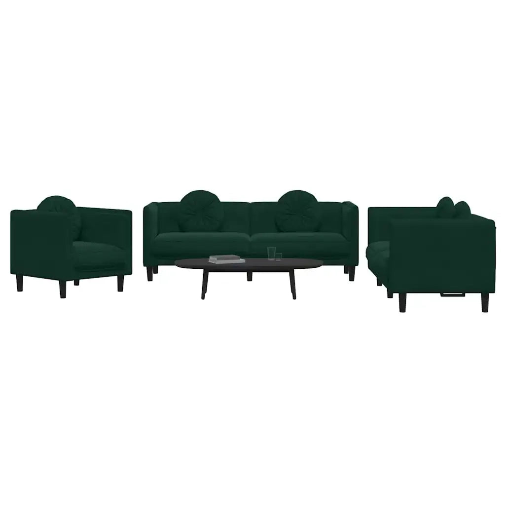 Set di Divani 3 pz con Cuscini Verde Scuro in Velluto