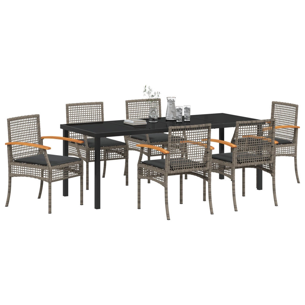 Set pranzo giardino con cuscini grigi in rattan poliestere
