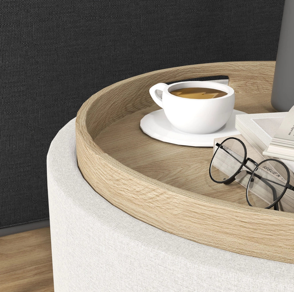 Pouf rotondo contenitore con coperchio reversibile crema Ø56 cm