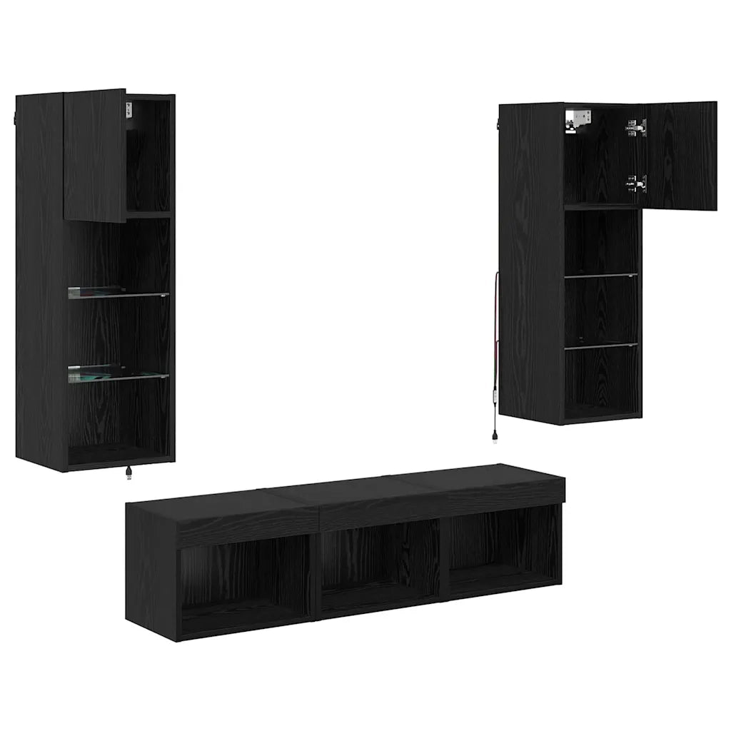 Unità per TV a Muro 5 pcs Rovere Nero Legno multistrato 3402925