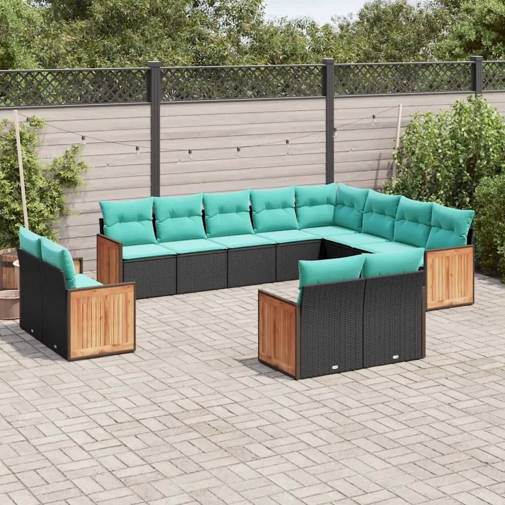 Set Divani da Giardino 12 pz con Cuscini Nero in Polyrattan 3228192