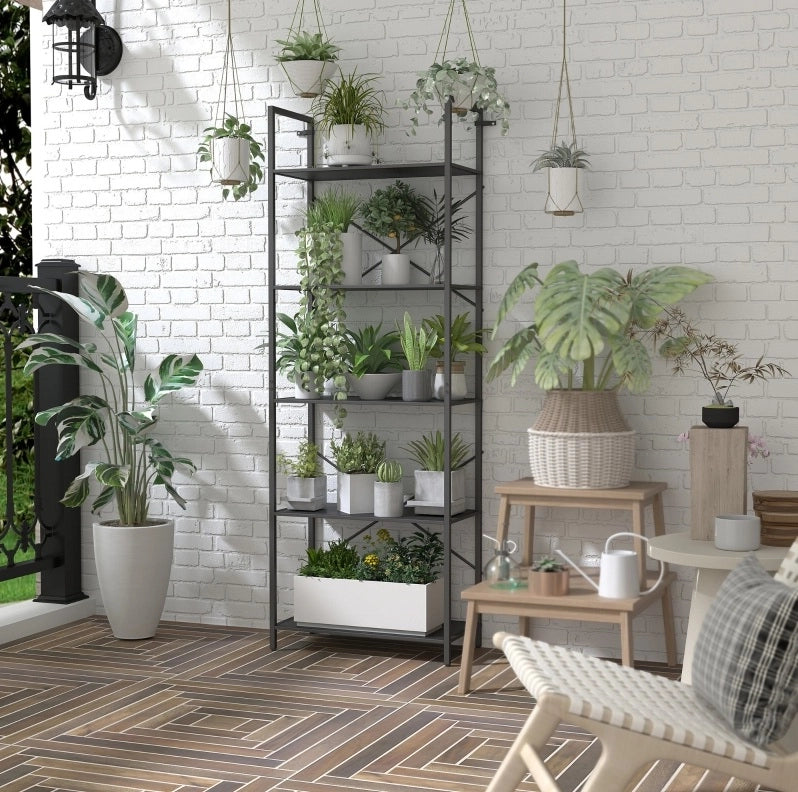 Libreria a 5 ripiani in metallo nero 60x30x170,5 cm