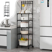 Trade Shop - Carrello Portaoggetti A 5 Ripiani Scaffale Multiuso Con Ruote Ganci Per Cucina Bagno Nero -