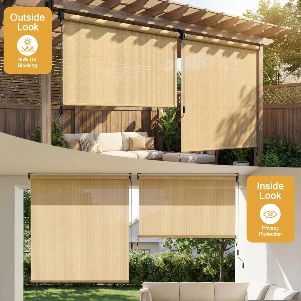Tenda da sole verticale 120 x 180 cm, in HDPE per pergolato, tenda da sole, tubo in alluminio con manovella wireless, per balcone, terrazza, giardino, cachi, 1 pezzo