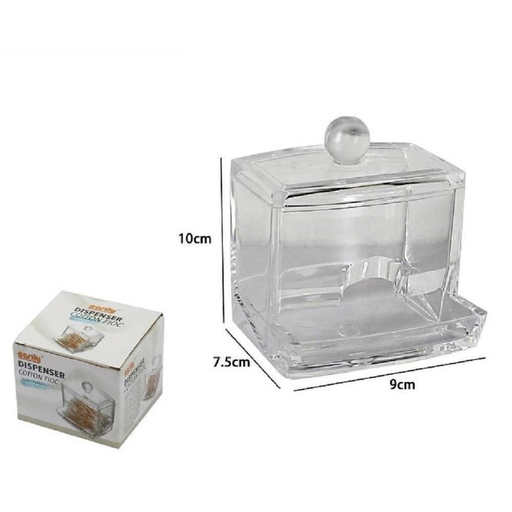 Trade Shop - Contenitore Trasparente Dispenser Cotton Fioc Ricaricabile Coperchio Organizer 10237 -