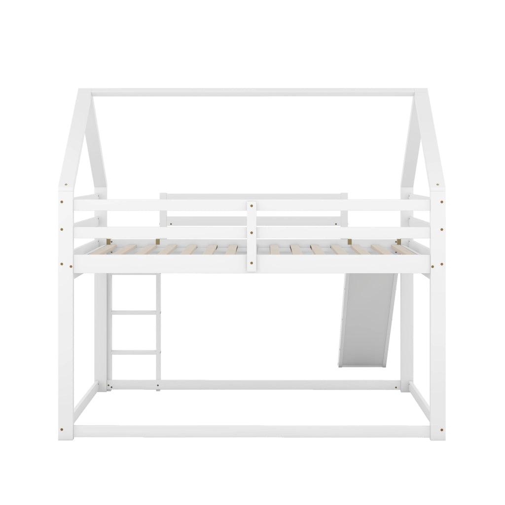 Letto a Castello 140×200 cm e 140×200 cm; Letto 4 Posti con Scivolo e Scala; senza Materasso; Bianco