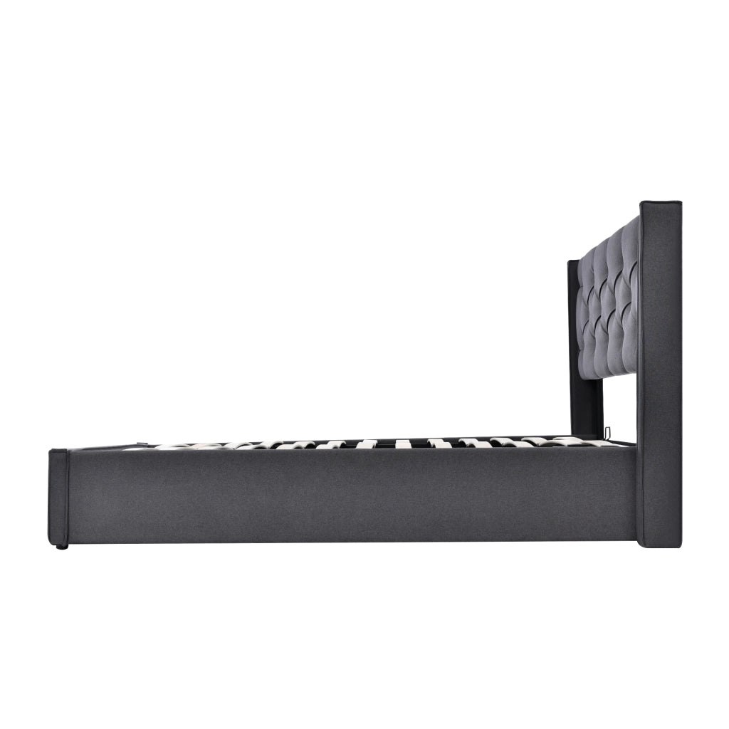 Letto contenitore 160 × 200 cm 2 posti con contenitore e base sollevabile; senza materasso; in cotone grigio