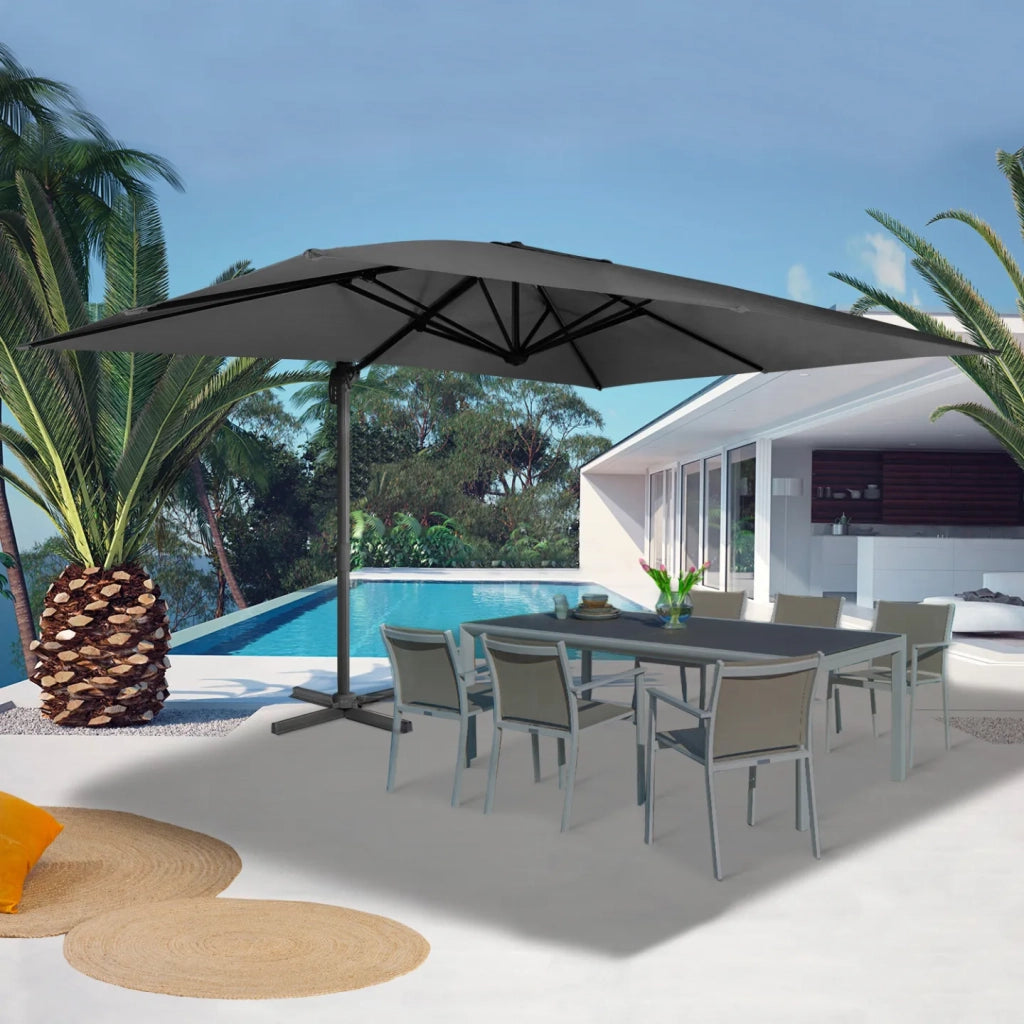 IDMarket - CALVI grigio 3x4 M ombrellone sfalsato a 360° inclinabile e girevole con copertura