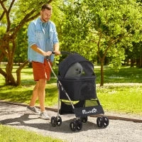 Passeggino per Cani Pieghevole con Trasportino Rimovibile e Tettuccio, 82x49.5x98cm, Nero