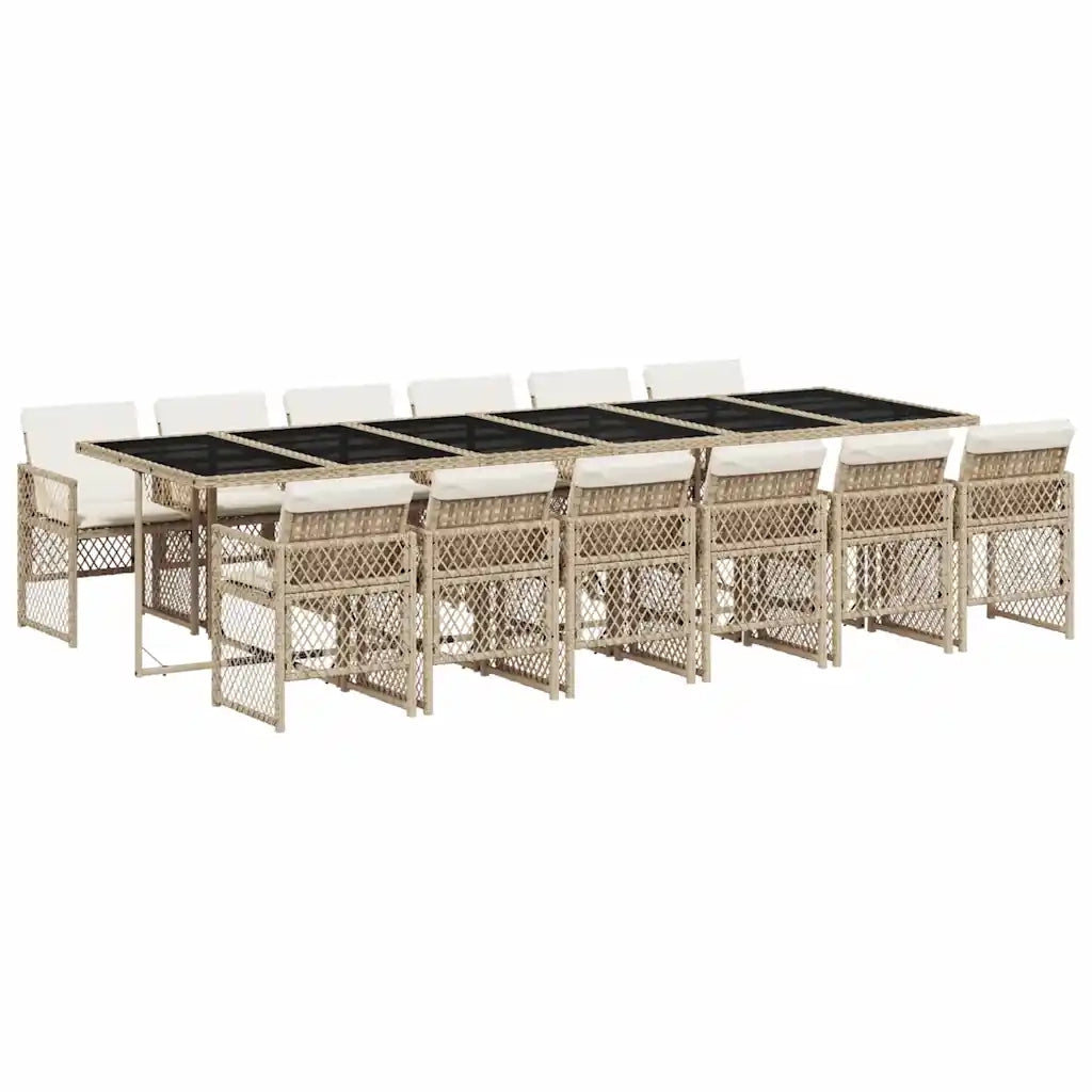 Set da Pranzo da Giardino 13 pz con Cuscini Beige in Polyrattan 3210766