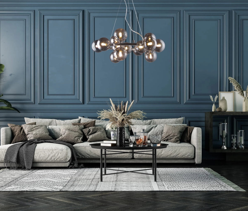 Lampadario Italux Marbelio cromato 15 luci G9 fumé