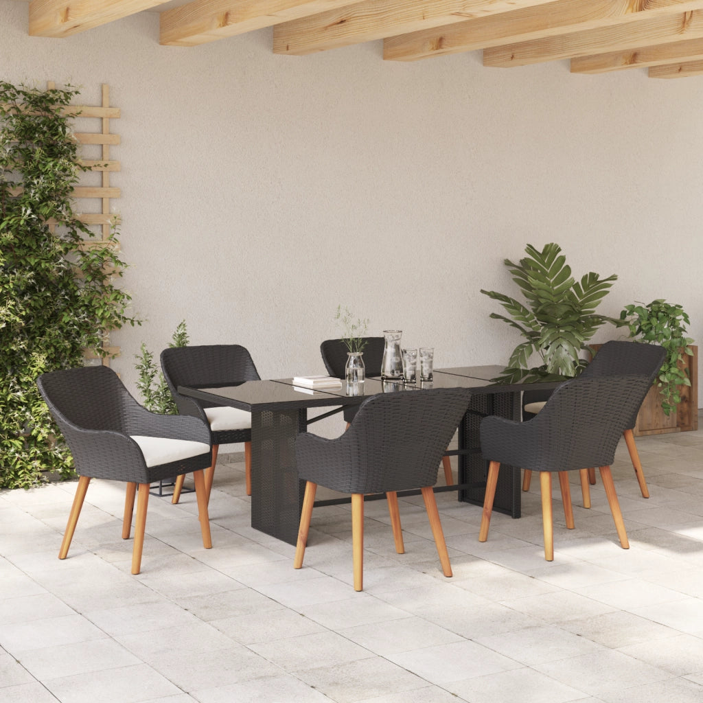 Set da Pranzo da Giardino da 7 Pezzi Nero Polyrattan