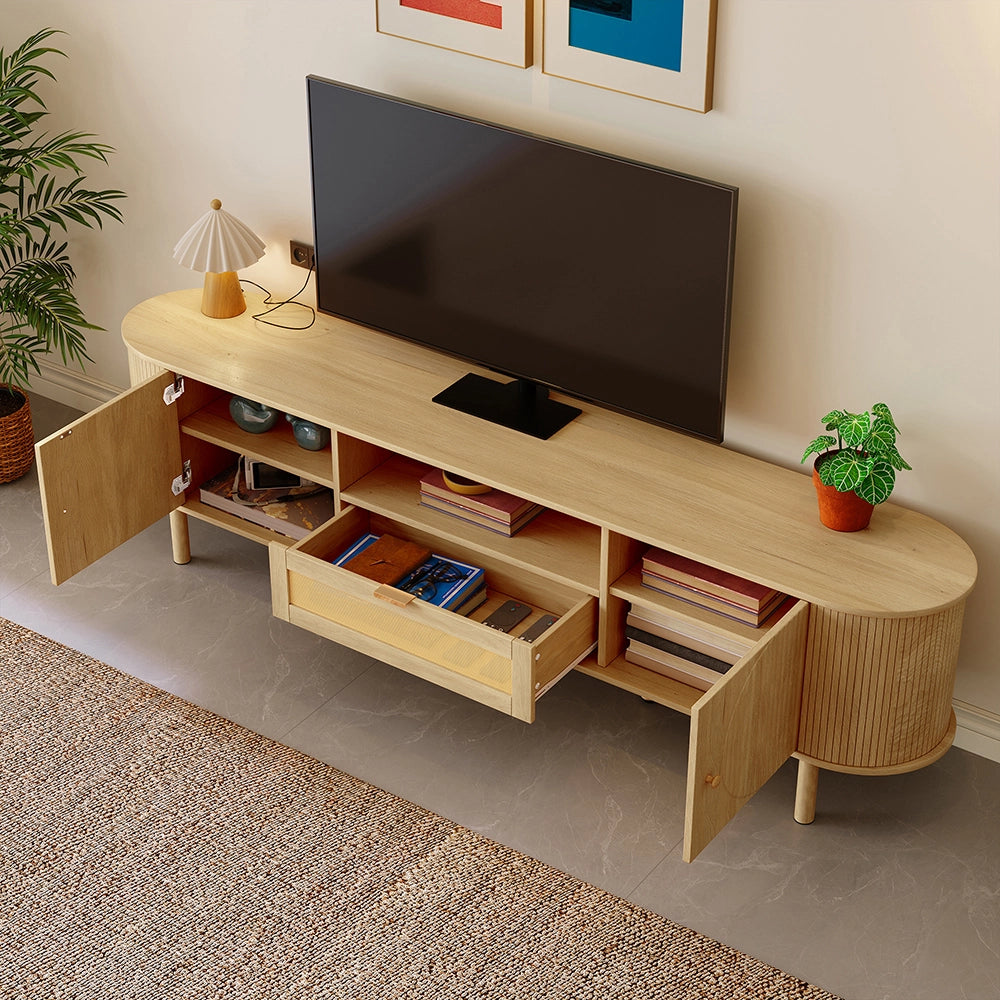 Mobile TV rattan - Xylo - Piedi metallo effetto legno con compartimenti