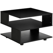 EasyComfort Tavolino da Caffè Asimmetrico in Legno con Ripiani e Piedini Regolabili, 60x60x45cm, Nero