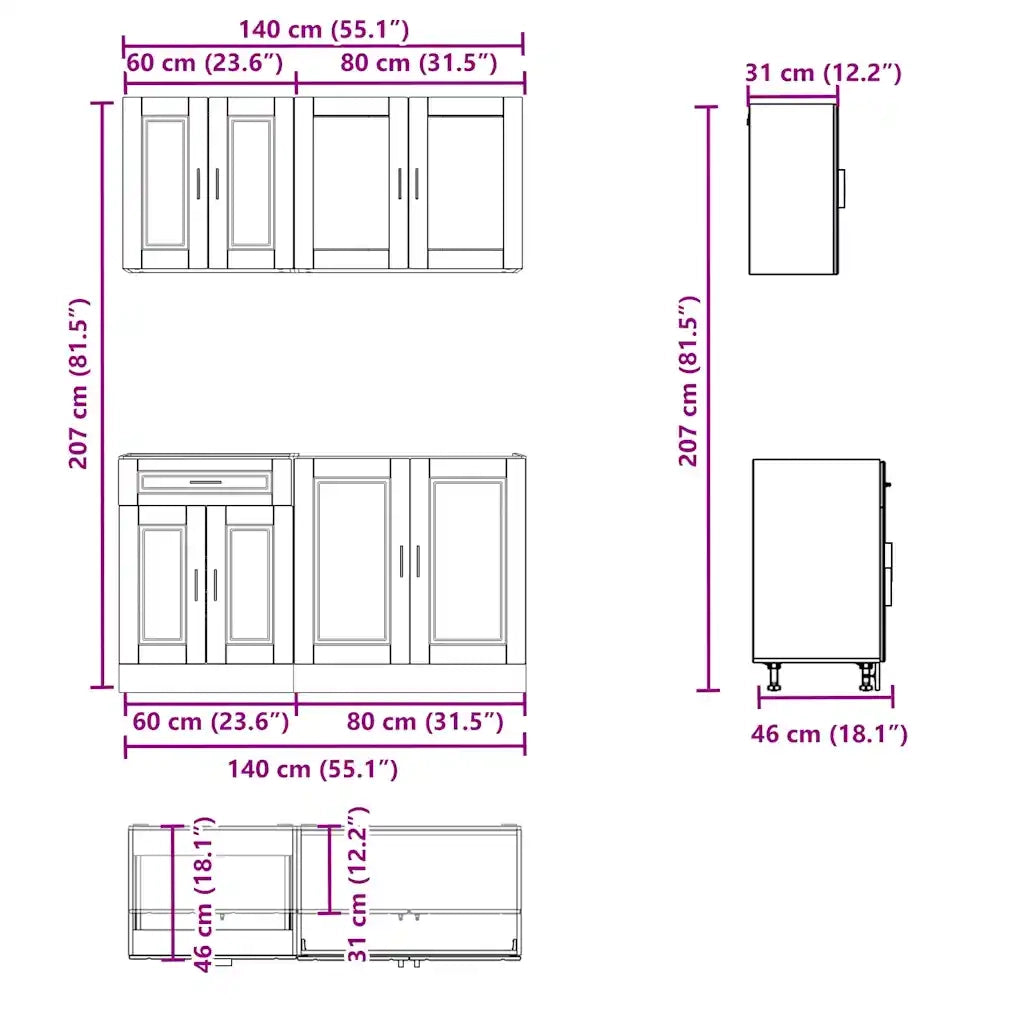 Set Mobili da Cucina 4 pz Porto Rovere Fumo Legno Multistrato 3314876