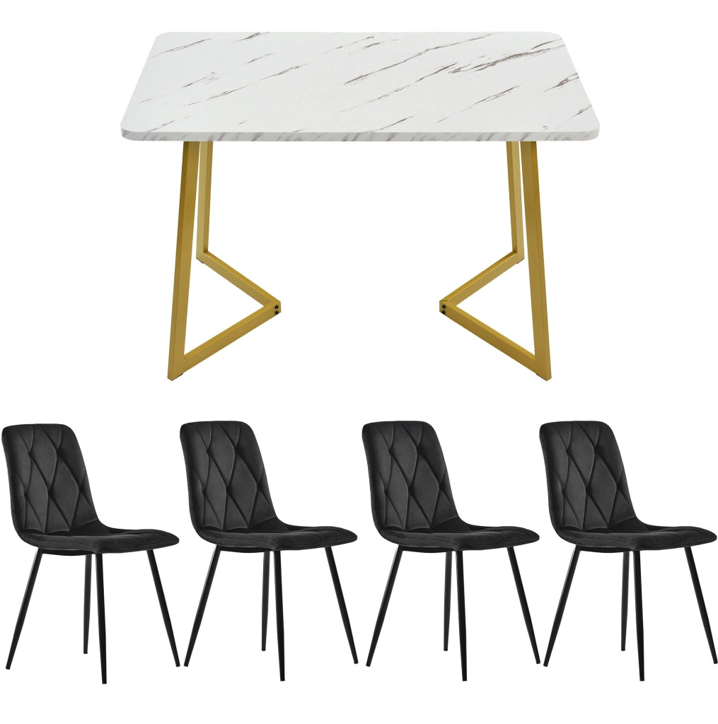 Gruppo pranzo 117x68 cm; set moderno con 4 sedie; MDF; nero