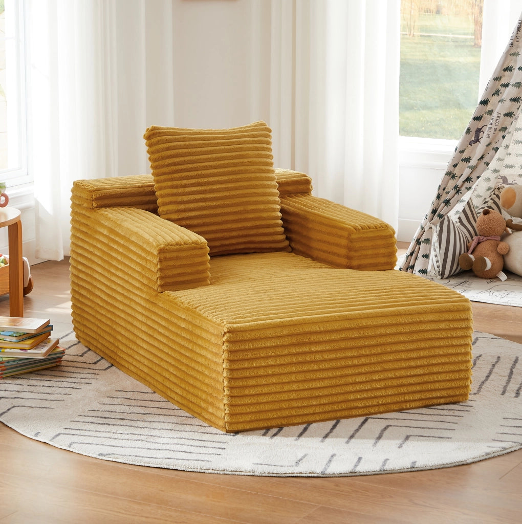 Divano chaise longue in velluto a coste giallo senza montaggio