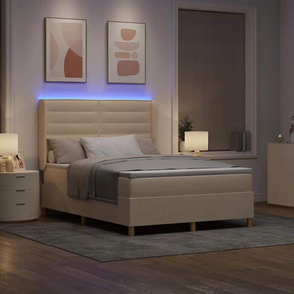 Letto a molle con strisce LED Crema 140 x 200 cm Tessuto 3343635