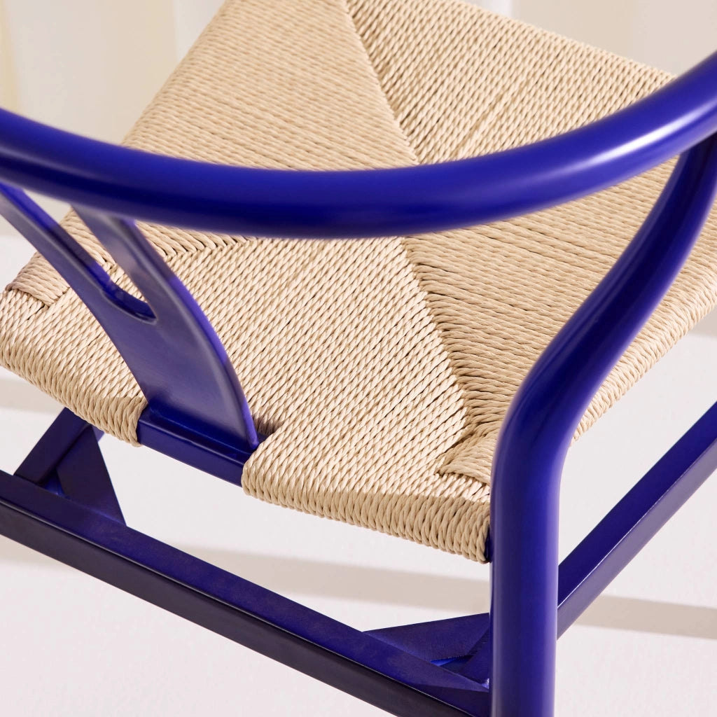 Set 2 sedie in legno con seduta in corda, blu