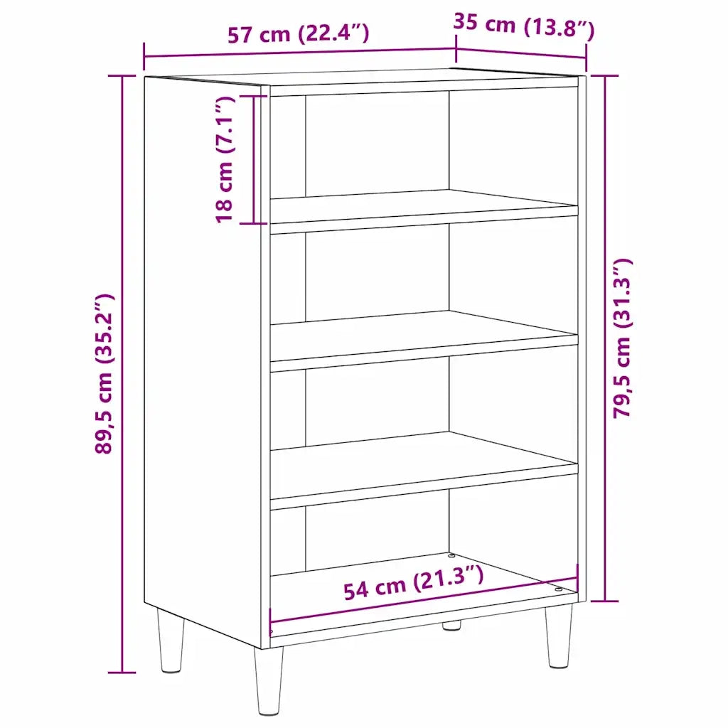 vidaXL Credenza rovere artigianale 57 x 35 x 89.5 cm Legno multistrato