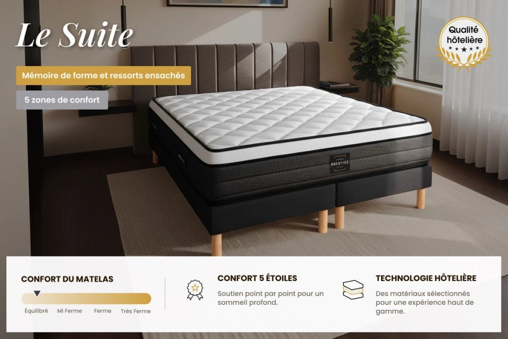 Pacchetto letto completo - Materasso 140x200cm + Box spring con doghe (kit) + 2 cuscini + Piumino - Suite