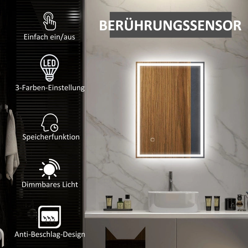 Specchio da bagno, specchio a parete con LED e interruttore touch, bianco