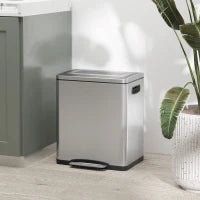 Bidone Immondizia a 2 Sezioni da 15L a Pedale con Coperchio Silenzioso, in Acciaio Inox e PP, 40x34.8x47.5 cm