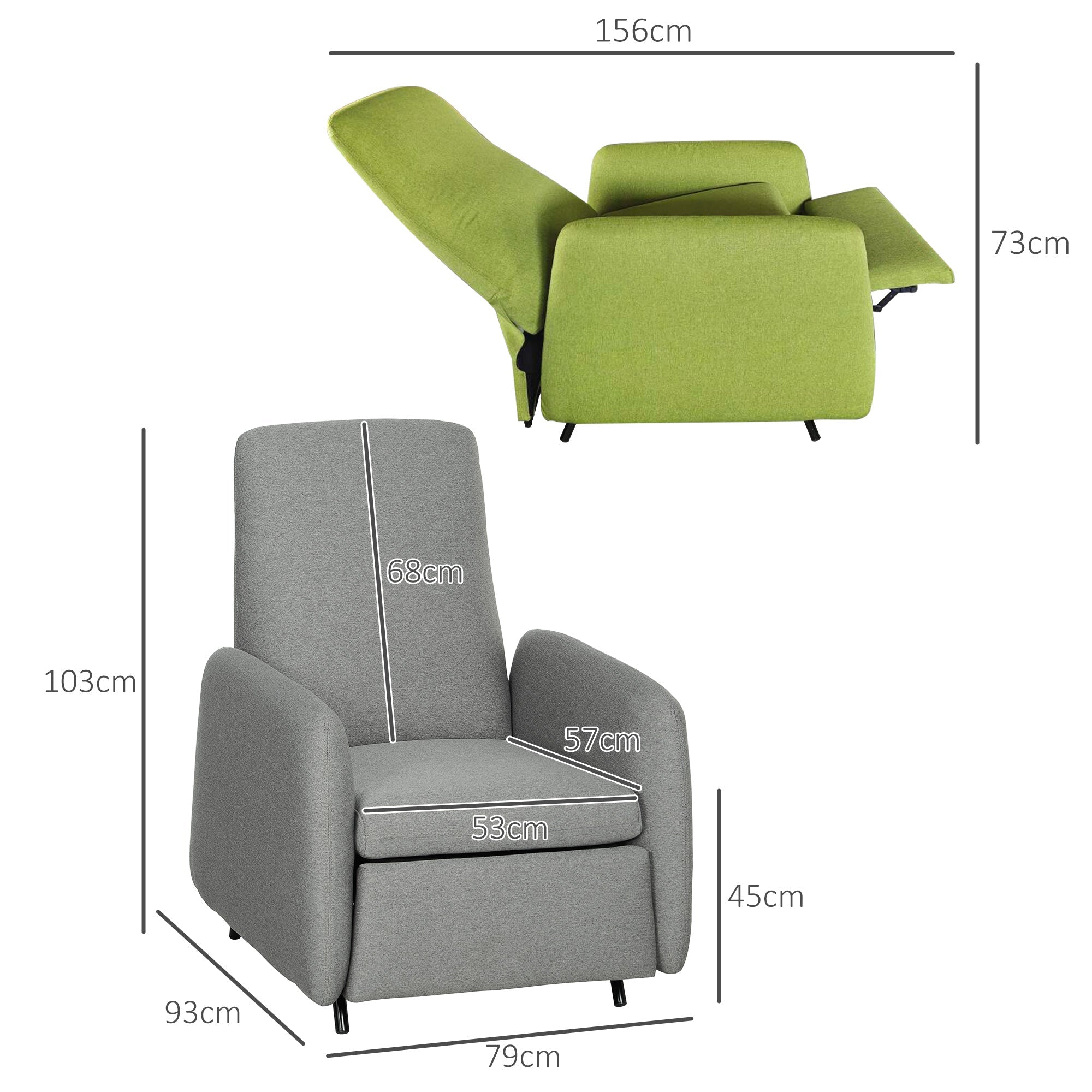 Poltrona Relax  Reclinabile con Poggiapiedi Estraibile e Copertura di Ricambio Grigio