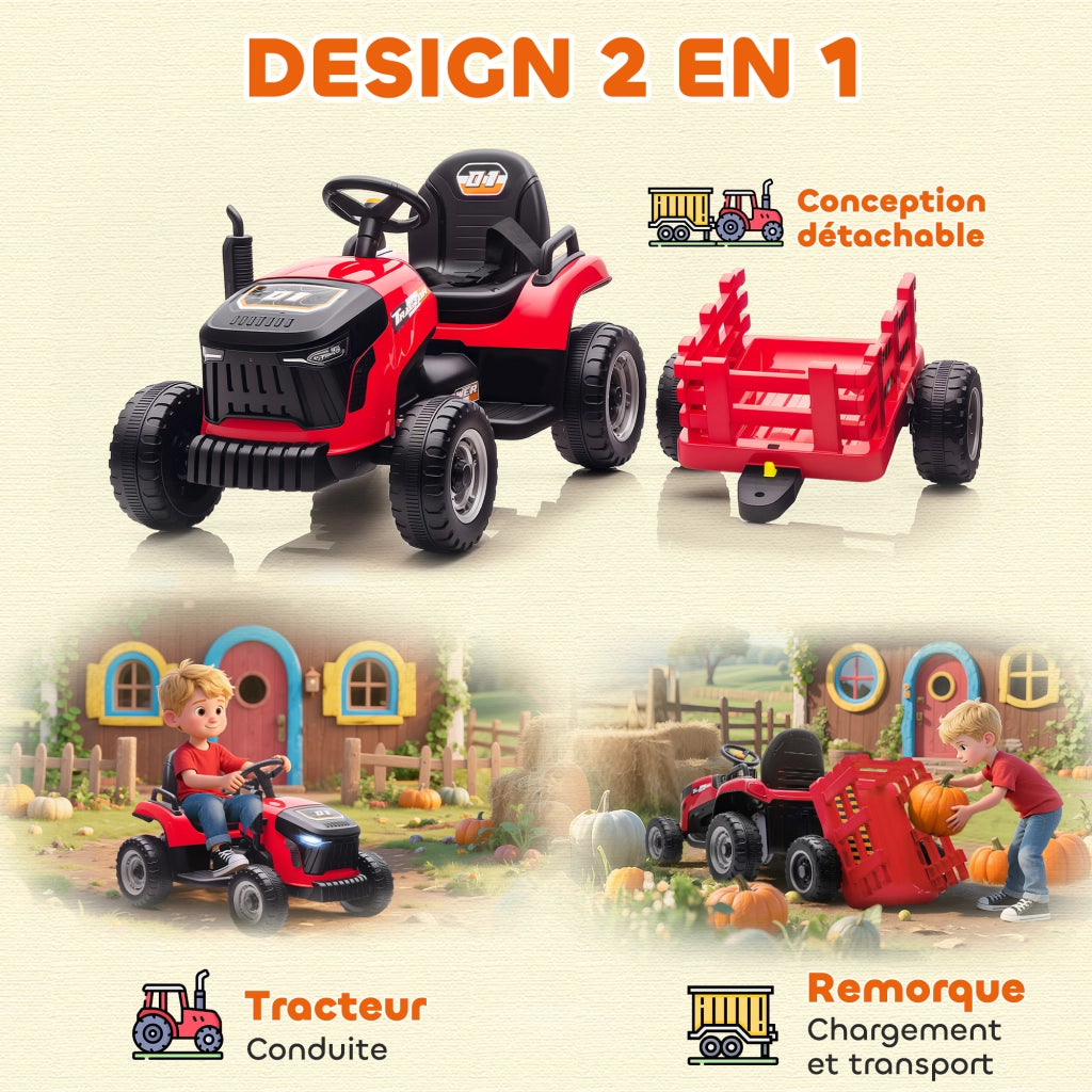 Tracteur elettrico bambini con rimorchio ¨C zephmum ¨C 139x58x55cm rosso
